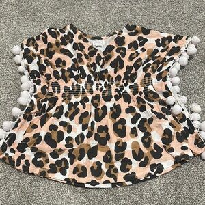 Mud Pie Leopard Cheetah beach cover up with Pom Pom‎ hem size 2T-3T